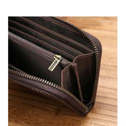 ZF258 Men Long Soft First Layer Cowhide Money Clip Zipper  Pockets Checkbook Cover Slim Card Holder Simple Coin Wallet