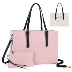 15.6 Inch Large Waterproof Leather Computer Tote Handbag Bag for Work Business Office Travel with USB Port Laptop Bag for Women