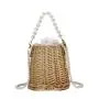 Summer beach rattan straw basket hand bag woven crossbody colorful beaded pearl chain bag 2024