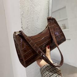 Fashion Alligator Pattern Solid Color Bag Single Shoulder Portable Armpit Bag China Wholesale PU Ladies Shoulder Bag