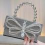 New Shiny Retro Diamond Handbag Evening Bag Bowknot Rhinestone Purse Small Square Bag Banquet Party Bag Handbags For Woman