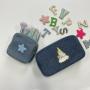 Keymay Custom High Quality Embroidery Chenille Patches Travel Pouches Large Capacity Makeup Bag Cosmetic Denim Cosmetic Bag