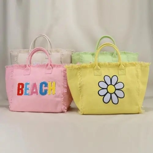Eco Friendly Portable Brighter Waterproof Heavy Duty 16 OZ Canvas Cotton Canvas Tote Bag Fringe Women's Tote Bags With Zipper