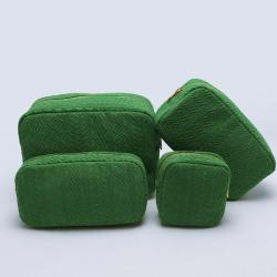 Wholesale Green Soft Embroidery Terry Makeup Bags Sustainable Towel Cloth Skincare Bag Cosmetic Bag Pouch