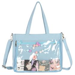 Woman Lady Canvas Tote Bag with Clear Window for Pins Ita Shoulder Bag School Handbags DIY