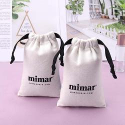 Custom Logo Printed Brush Canvas Jewelry Packaging Pouch Luxury Soft Drawstring Cotton Gift Jewelry Dust Bag