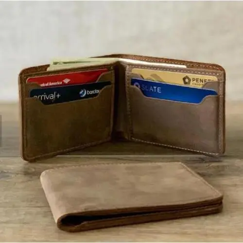 Custom Crazy Horse Men Card Holder Wallet Bifold Genuine Leather Carteras Mujer High Quality Cartera De Hombre