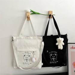 Wholesale Canvas Handbags Brands China Women Shoulder Bag Bear Pendant New Trendy Design Women'S Handbags