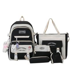 KBW552 Value Set 5-piece-set Shoulder Bag New Junior High School Student Schoolbag Canvas Print Cute Travel Backpack