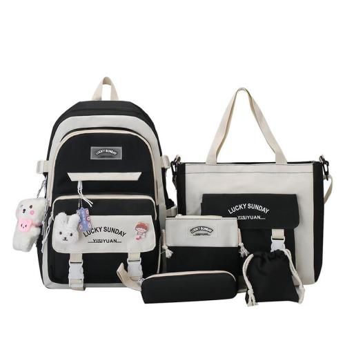 KBW552 Value Set 5-piece-set Shoulder Bag New Junior High School Student Schoolbag Canvas Print Cute Travel Backpack