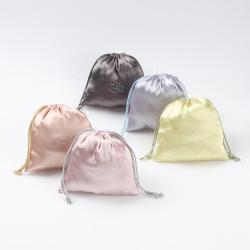 Colorful Custom Logo Printed Small Jewelry Faux Silk Packing Bag High End Drawstring Gift Silk Bag