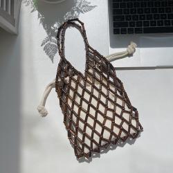 2024 New Summer Korean Beaded Carried Handbag Small Fashion Mesh Straw Beads Beach Bag Hand Hollow-Out Woven Women Tote Hand Bag