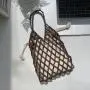 2024 New Summer Korean Beaded Carried Handbag Small Fashion Mesh Straw Beads Beach Bag Hand Hollow-Out Woven Women Tote Hand Bag