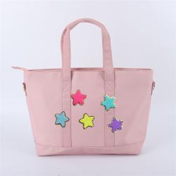Keymay High Quality Fashion DIY Personalized Chenille Patches Girls Waterproof Gym Tote Bag Womens Handbag Nylon Tote Bag