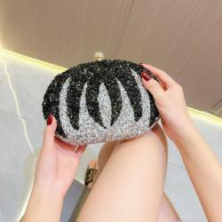 2024 Luxury Crystal Bridal Clutch Bag for Women Black Handbag Purse with Metal Minaudiere Evening Party Gifts sac tendance 2024
