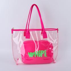Kreymay 10 Color Stock Wholesale Women Fashion Handbags Shoulder Beach Bag Custom Printing Clear Transparent Pvc Tote Bag