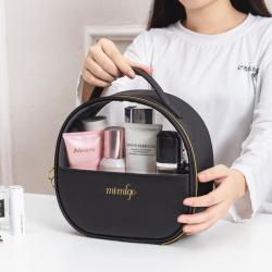 custom luxury makeup travel trolley make up storage bag girl waterproof clear zipper pvc transparent black cosmetic bags set