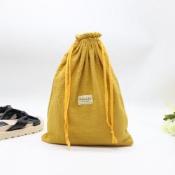 High Quality Custom Label Pouch Drawstring Bag Lining Velvet Fabric Gauze Cotton Dust Cosmetic Gift Packaging Bag
