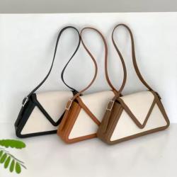 Custom Color Ladies Fashion Splicing Pu Leather Handbag Simple Korean Canvas Leather Shoulder Bag