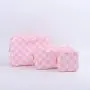 Customized Logo Design Embroidery Pink Makeup Bags Waterproof Nylon Zipper Pouch Letter Sewn On Checkered Printed Cosmetic Bag