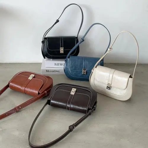 Factory wholesale high quality handbag blue lock shoulder bag winter new half moon bag