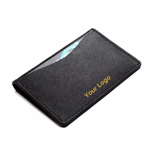 Luxury New Designer Custom Genuine Saffiano Bifold Card Holder Unisex Mini Card Package Business Leather Card Holder Wallet