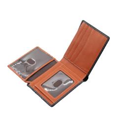 Front Pocket Bifold RFID  Mens Slim Carbon Fiber Leather Wallet with Flip Up 2 ID Window