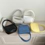 Korean Design Style M Size Candy-Colored Curling Shoulder Bag Blue Denim Fabric Women's bag Silver Simple Soft PU Handbag