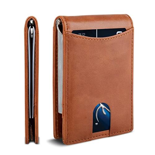 Slim Minimalist Genuine Leather Wallet Men's Leather Money Clip Bi-Fold Men RFID Wallet