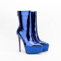 Banquet Botas Ladies Fall Winter High Heels Metallic Boots Women Thick Sole Back Zipper Pointy Toe Platform Heels Mid Calf Boots
