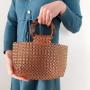 Customized 2024 new hand-woven coffee handbag simple retro acrylic women's round handle bag hollow vegetable basket clutch