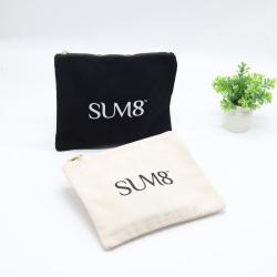 Eco-Friendly Canvas Gold Zipper Makeup Bag Natural Black Custom Logo Cotton Canvas Makeup Cosmetic Pouch