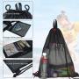 Gelory Heavy Duty Beach Swimming Gym Drawstring Nylon Mesh Bag Backpack Sports String Sack Pack with Water Bottle Holder Front Pocket