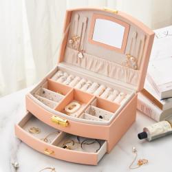 Wholesale high grade PU leather custom jewelry box packaging three layer double drawer multi grid storage box