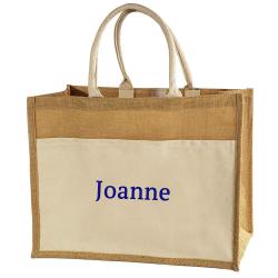 Jute Tote Bags with Canvas Front Pocket Reusable Natural Burlap Bags for Gifts Weddings Shopping