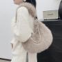 2024 Autumn and Winter Imitation Fox Fur Underarm Bag Pearl Chain Shoulder Bag Furry Bags Ladies Handbag