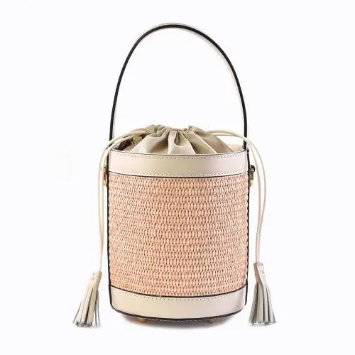 2024 New Beach Straw Bag Seaside Vacation Shoulder Bucket Bag Straw Bag for Women