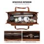 LOVEVOOK 2pcs 15.6in Vintage Leather Tote Bag Business Work Bags Office Briefcase with Clutch Purse Handbag Laptop Bag for Women