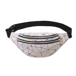 Holographic PU Leather Stitching Pattern Unisex Diagonal Fanny Pack Personalized Lingge Laser Waist Bag