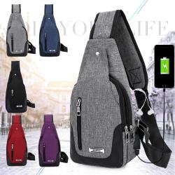 Large Capacity Lightweight Casual Canvas Single Shoulder Crossbody Chest Bag Sling Shoulder Bag With Usb Charging Port