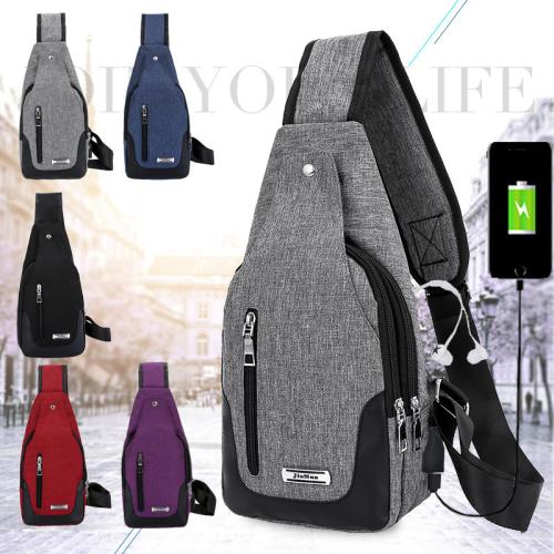 Large Capacity Lightweight Casual Canvas Single Shoulder Crossbody Chest Bag Sling Shoulder Bag With Usb Charging Port