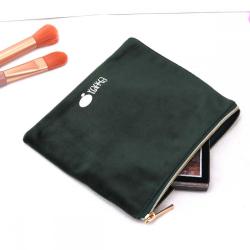 Custom Logo Printed Velvet Zipper Coin Money Storage Bag Luxury Velvet Lipstick Makeup Cosmetic Pouch