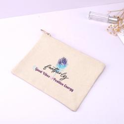 Custom Hot Stamping Natural Canvas Makeup Zipper Bag Organic Promotion Cotton Canvas Cosmetic Pouch