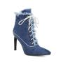 2024 New Design Lace-up Thin High Heel Women Pumps Denim Pointy Toe Ankle Boots For Women