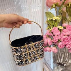 HR615 Women's Dinner Bag Fashion Metal Hollow Sequin Bucket Evening Clutch Bag Luxury One Shoulder Crossbody Party Handbag