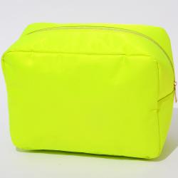 Stock New Neon Green Large Capacity Nylon Travel Wash Bag Set Personalized DIY Patches Logo Cosmetic Pouch