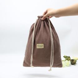 Custom Label Dust Drawstring Gauze Cotton Cloth Dust Packaging Pouch Navy Blue Cotton Gift Shoe Bag