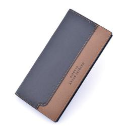 HR294 Men's Youth Long Wallet New Fashion Combination Color Contrast Multi Card Frosted Soft Leather Clip Open PU Leather Wallet