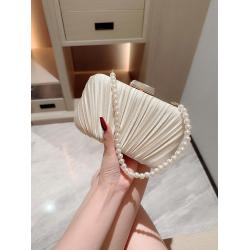 New Arrival Satin Wrinkle Clutch Bag Handbag Party Bride Wedding Purse Pearl Chain Square Evening Bags Women Clutches