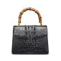 OEM ODM Custom Luxury Women Genuine Crocodile Skin Croco Leather Lady Bamboo Handle Shoulder Strap Designer Flap Bag Handbag